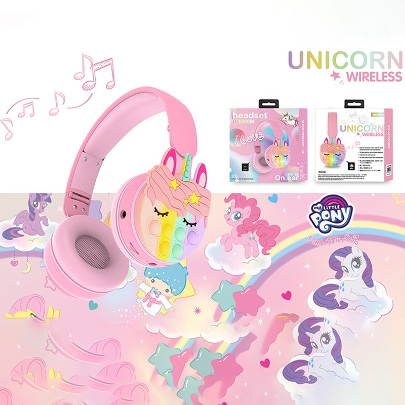 Tai Nghe Bluetooth Không Dây Có Mic Và Đèn RGB Kiểu Dáng Kỳ Lân Hoạt Hình Dễ Thương Cho Bé