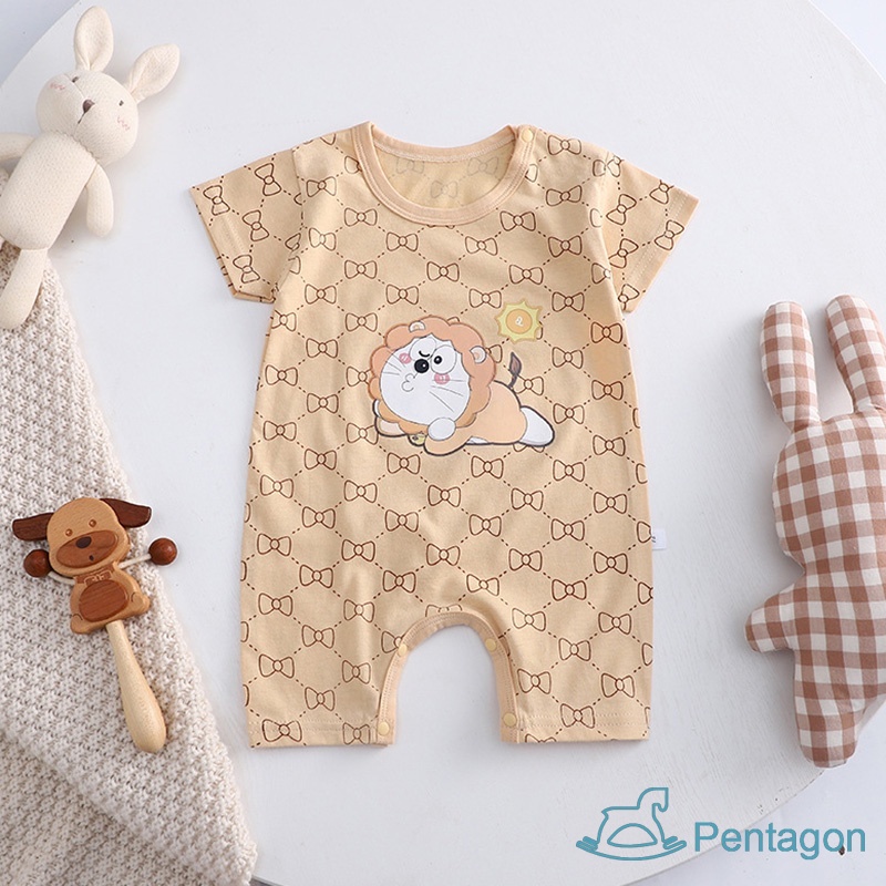 Bộ Áo Liền Quần Cotton Ngắn Tay In Họa Tiết Hoạt Hình Cho Bé