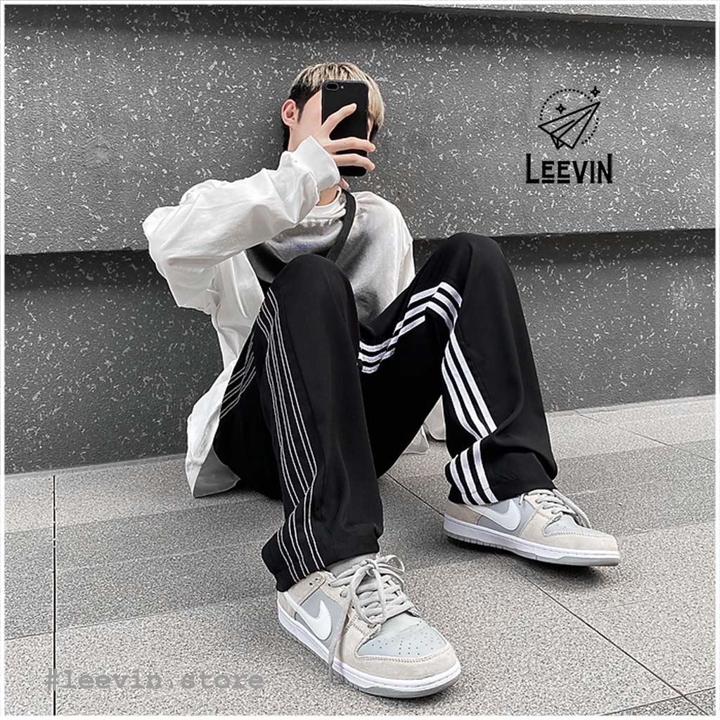 Quần 3 Sọc HIP HOP Unisex Nam Nữ Phong Cách Đường Phố Kiểu quần ống rộng nam sọc thể thao Leevin Store