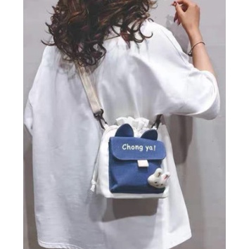 Túi đeo chéo nữ CHONGYA vải canvas dây rút lạ mắt cực xinh đi học đi chơi đều đẹp
