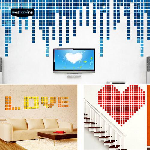Nhãn Dán Tường Hình Vuông Theo Phong Cách Mosaic Hiệu Ứng tráng Gương