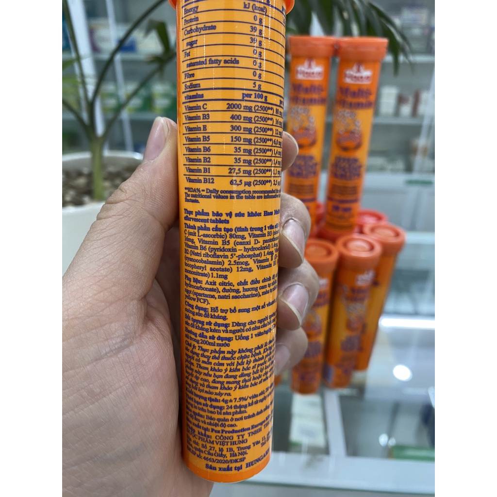 Viên sủi Multi Vitamin Effer Vescent Tablets Haas hương cam tuýp 20 viên giúp tăng cường sức đề kháng, giảm mệt mỏi