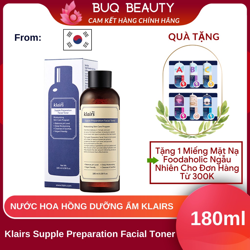 Nước hoa hồng Klairs Supple Preparation Facial Toner Chống Viêm, Dưỡng Ẩm - Toner Klairs 180ml