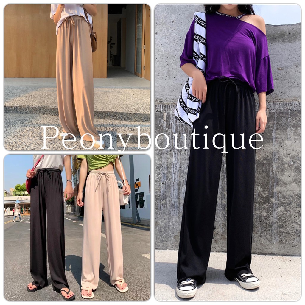 Quần Culottes Thun Tăm Ống Rộng Nữ [FREESHIP] Sớ cạp chun dáng suông co dãn màu ĐEN | BE | NÂU Ulzzang HOT