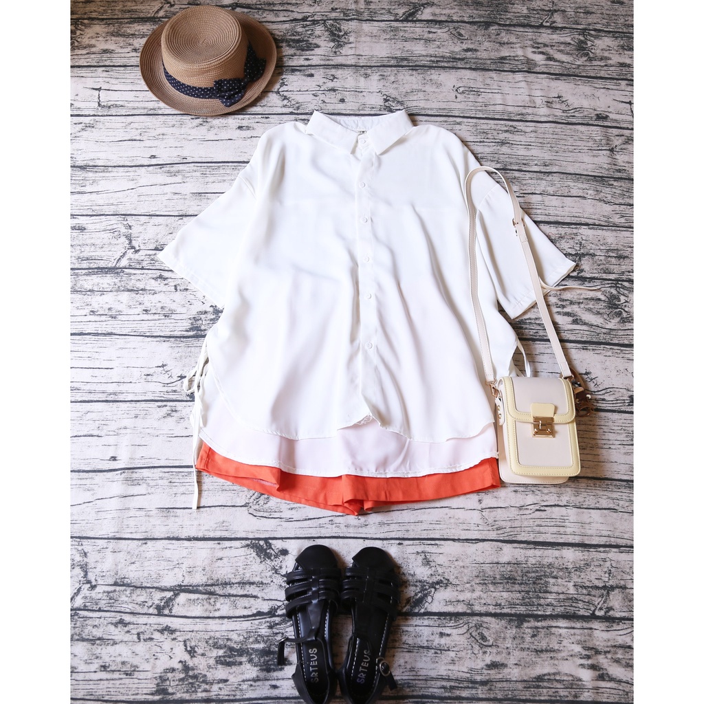 ÁO SƠ MI OVERSIZE VẠT HIGHLOW THẮT DÂY HAI BÊN