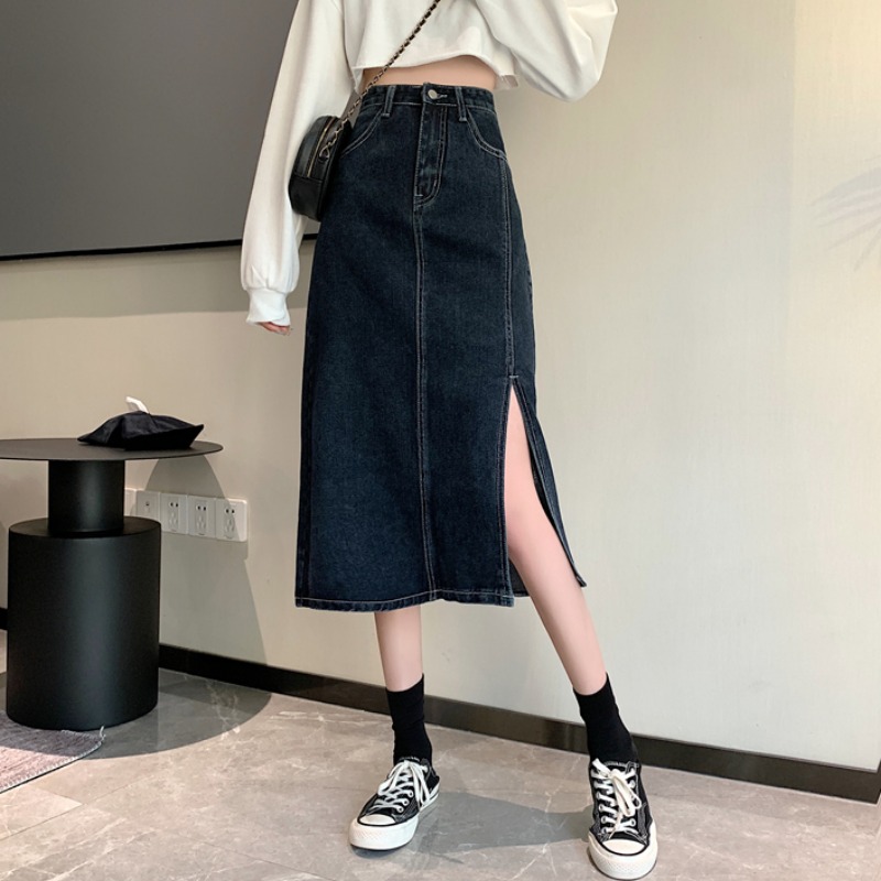 Xiaozhainv Chân váy denim lưng cao dáng chữ A thời trang Hàn Quốc | BigBuy360 - bigbuy360.vn