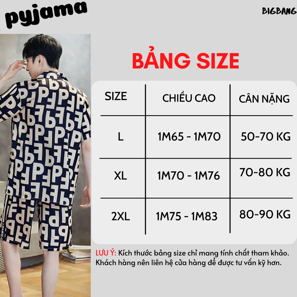 Bộ Đồ Nam Mặc Nhà Bigbang Luxury Áo Cộc Quần Cộc Họa Tiết Hoạt Hình - Bộ Pyjama Nam Chất Lụa Mát
