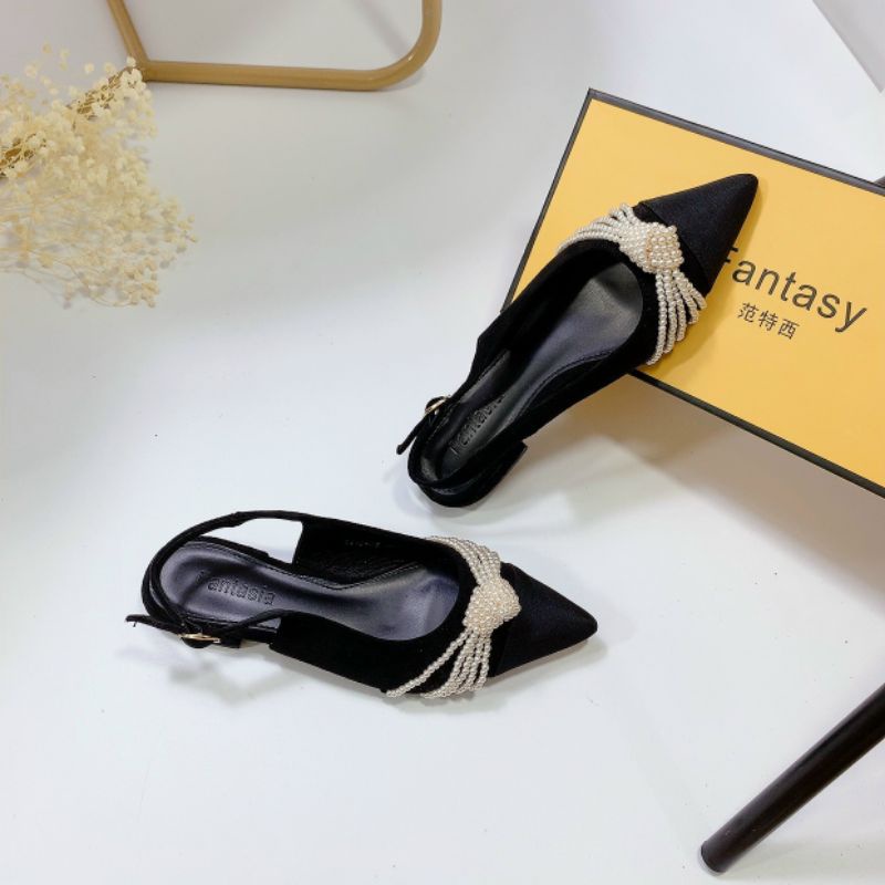 B(ẢNH THẬT) Sandal Bệt Quai Kết Ngọc Da Lộn Mềm Êm Fullbox Cao Cấp