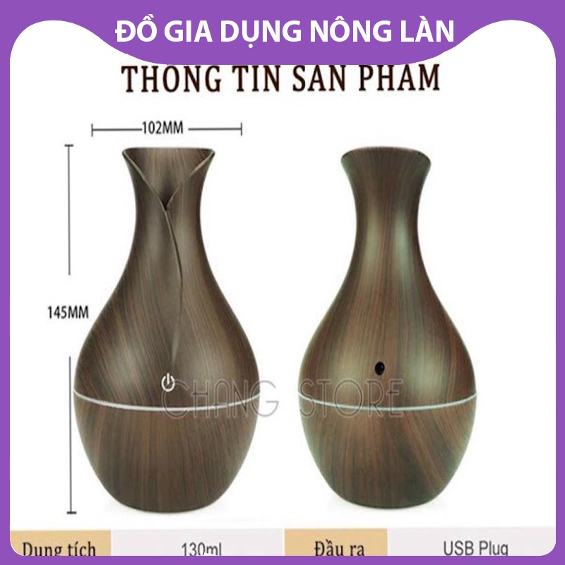 Máy xông tinh dầu vân gỗ cổ cao, phun sương tạo ẩm  thiết kế có đèn sang trọng, kiểu dáng lọ hoa NL Shop