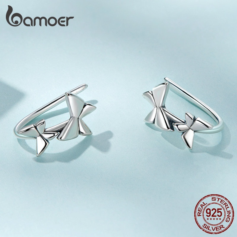 BAMOER Bông Tai bạc 925 HìNh MặT Trăng Ngôi Sao ThờI Trang