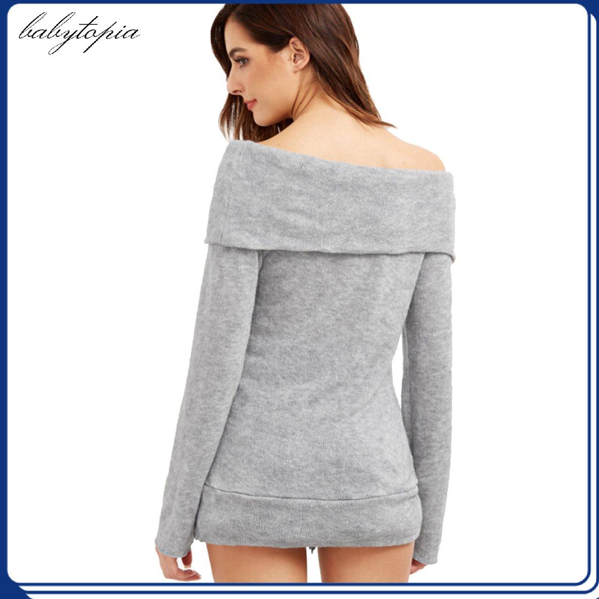 Áo Sweater Cổ Thuyền Hở Vai Thời Trang Thu Đông Quyến Rũ Cho Nữ