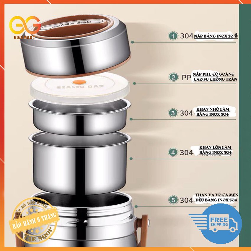 Hộp đựng cơm giữ nhiệt ionx  3 Ngăn giữ nhiệt,cặp lồng đựng cơm giữ nhiệt ruột inox Chất liệu inox 304 cao cấp, an toàn