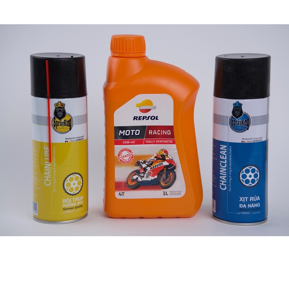 Nhớt Repsol + Tẩy sên, dưỡng sên Sprayking