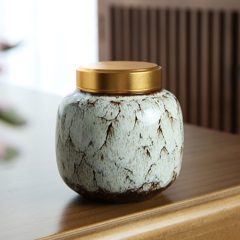 Hũ Đựng Trà Men Thiên Mục Hỏa Biến Nắp Đồng Siêu Khít (Dung tích 210 ml)