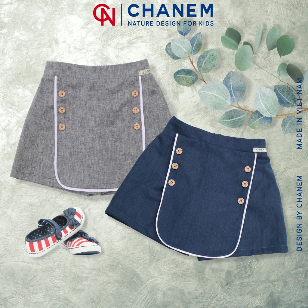Quần chân váy bé gái chất bò giấy/thô đũi RUBY CHANEM cạp chun co giãn, thiết kế phối 6 cúc và viền trắng thanh lịch