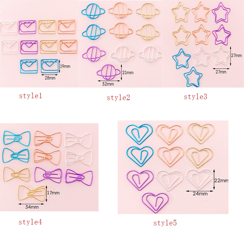 Bộ 10 Kẹp Giấy Kim Loại Nhiều Kiểu Dáng Dễ Thương