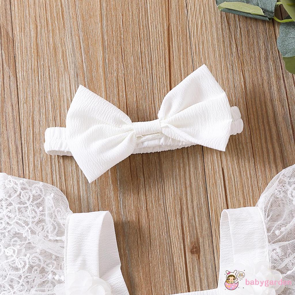 BABYGARDEN-0-24months Baby Girls Summer Lace Romper Sweet Style Flower Pattern Fly Sleeve Layered Skirt Splicing Jumpsuit + Headwear