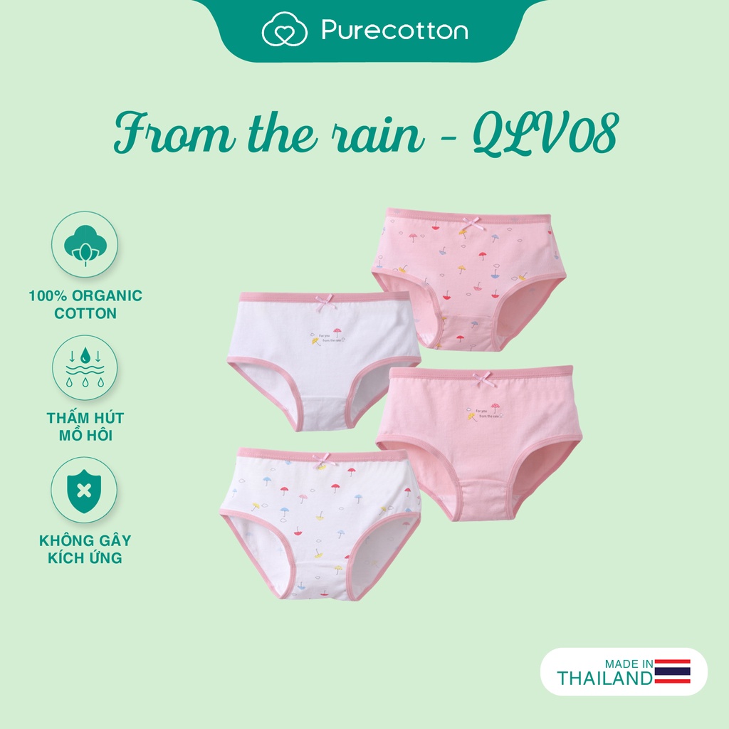 Combo 4 quần lót bé gái Purecotton chất liệu cotton cao cấp dáng tam giác PC034