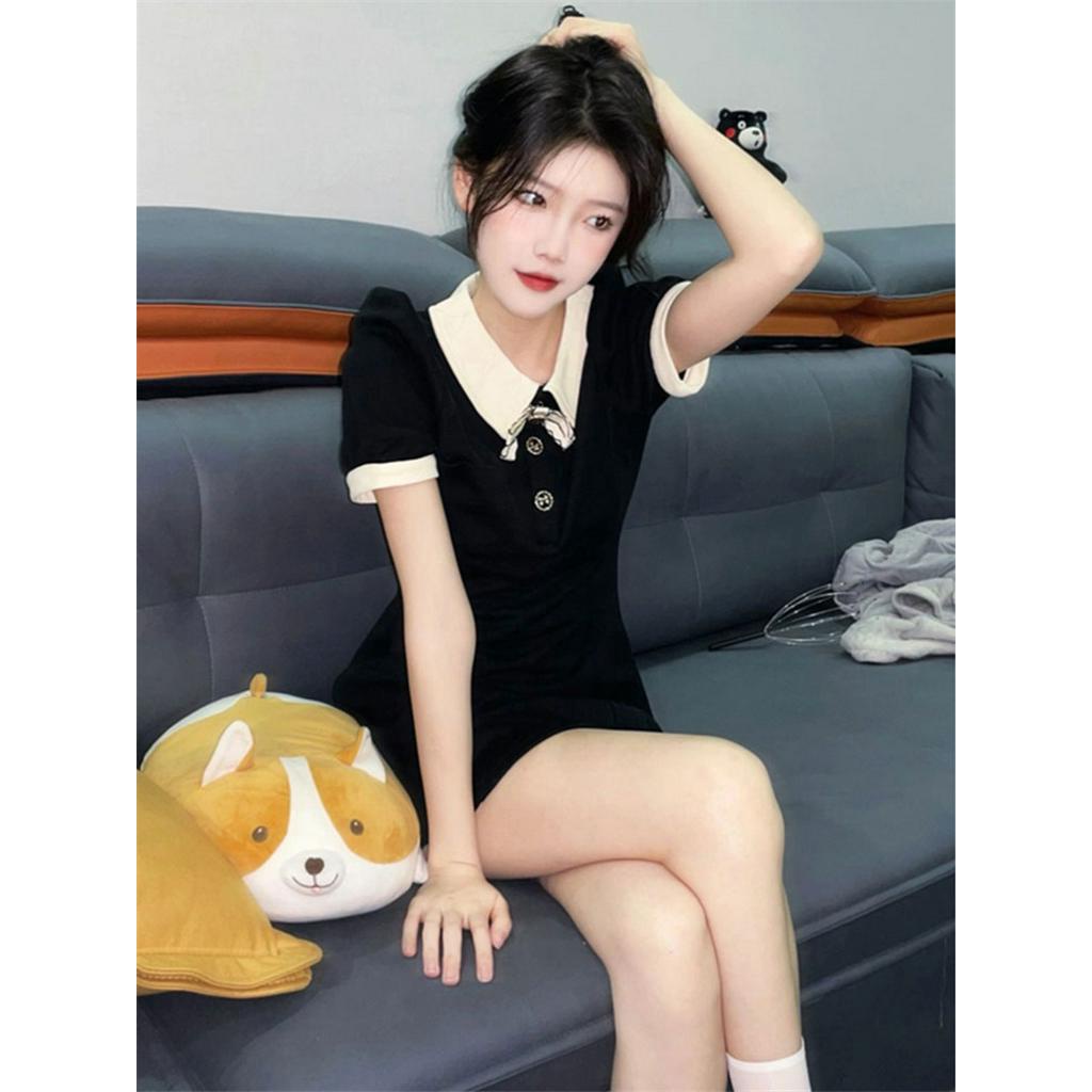Đầm Đen Cổ Polo Phong Cách Pháp Thời Trang Mùa Xuân 62600