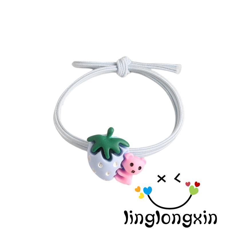 ♣Oy♥Dây Cột Tóc Cao Su Co Giãn Họa Tiết Gấu/ Dâu Tây Hoạt Hình Dễ Thương Cho Bé Gái