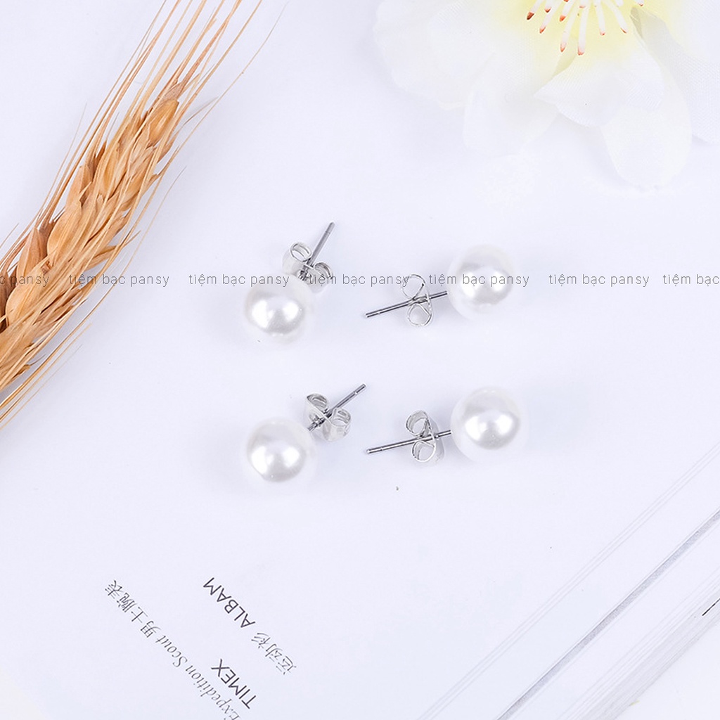 Khuyên tai bạc Ngọc trai nhân tạo cho nữ với chốt bạc ta 925 làm thẳng chắc chắn, kiểu dáng sang trọng