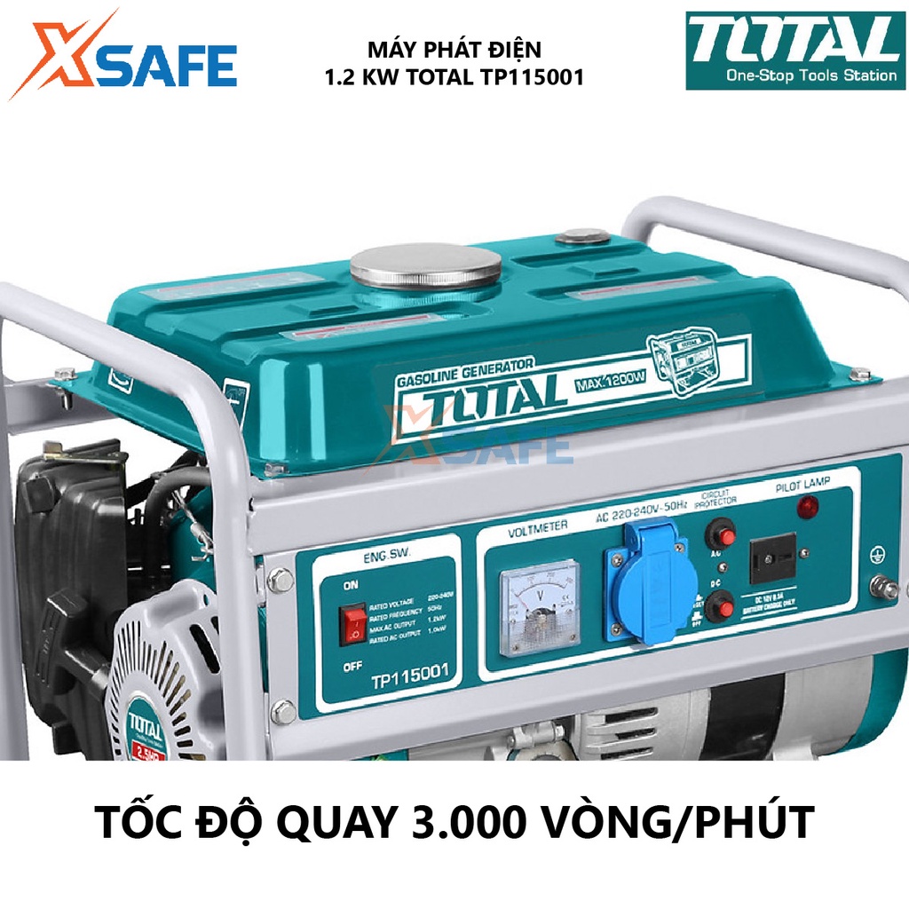 Máy phát điện chạy xăng TOTAL TP115001 động cơ phát điện dùng xăng 220-240V/50hz , Công suất tối đa 1.2 KW