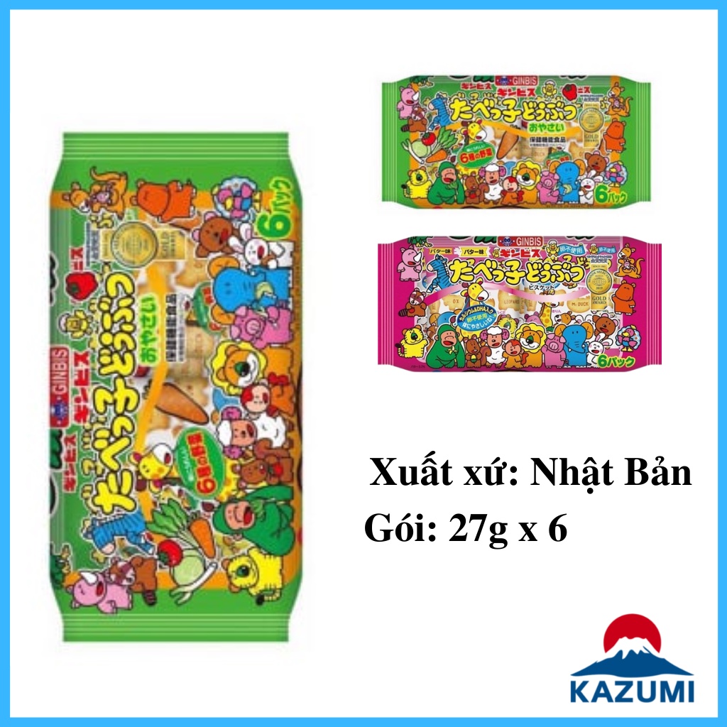 Bánh Quy Ăn Dặm Ginbis Thú Nhật 27g*6Gói Bổ Sung Dưỡng Chất Cho Bé [Date T8/2022]