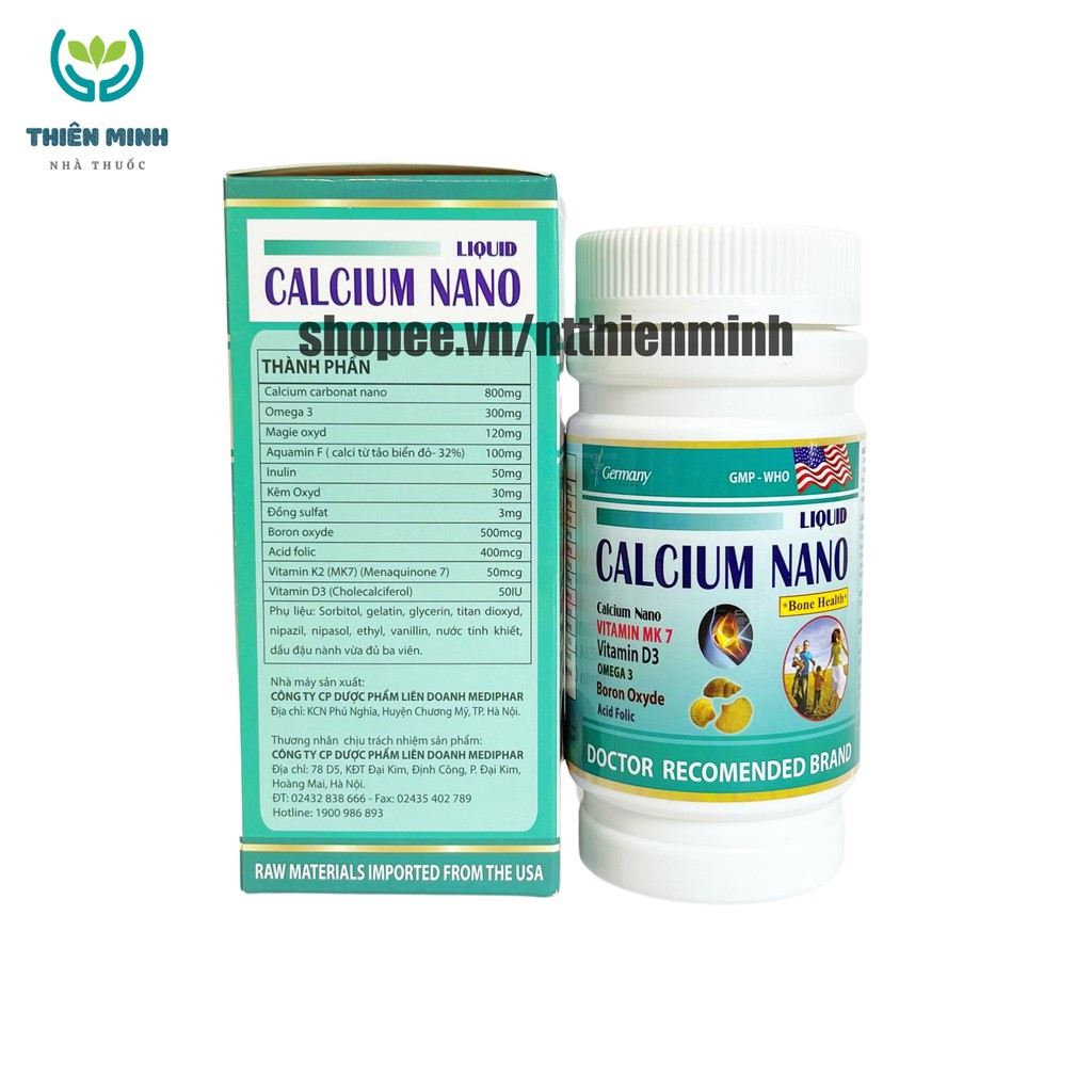 Viên uống CALCIUM NANO LIQUID bổ sung canxi, vitamin và các khoáng chất cần thiết – Hộp 100 viên