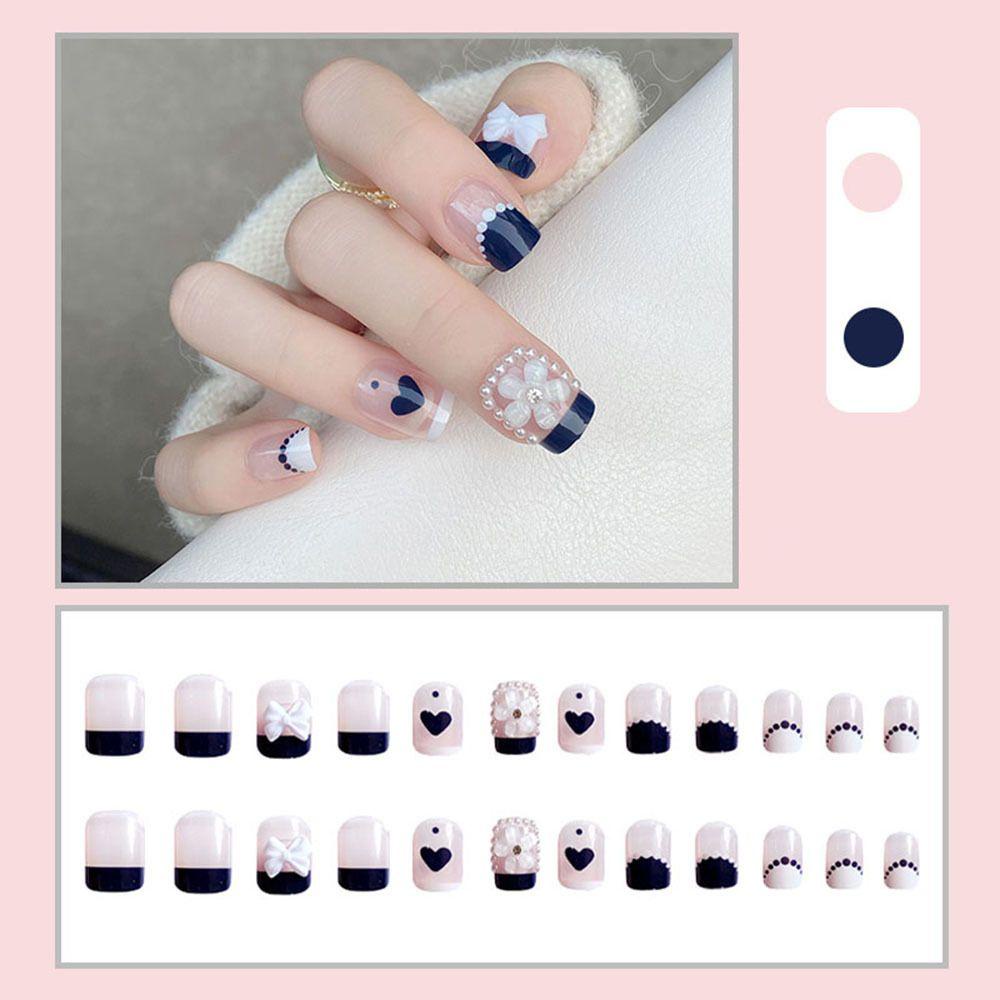 OCEANMAP Móng Tay Giả Ngắn Hình Nơ / Trái Tim 3D Thời Trang Có Thể Tháo Rời