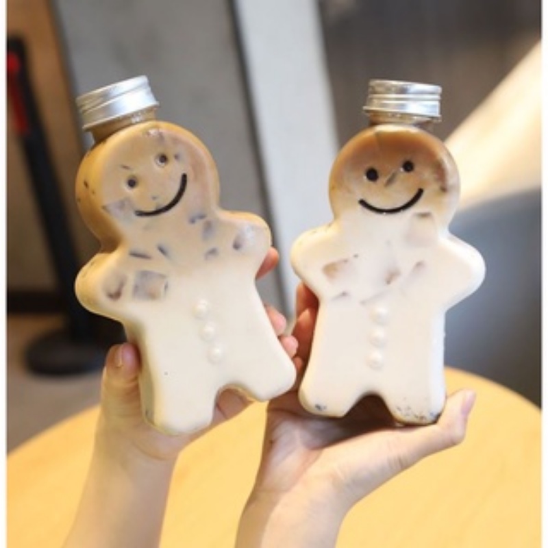 Chai Đựng Trà Sữa Hình Bánh Quy Gừng Siêu Dễ Thương - Nắp Nhôm Chai 500ml