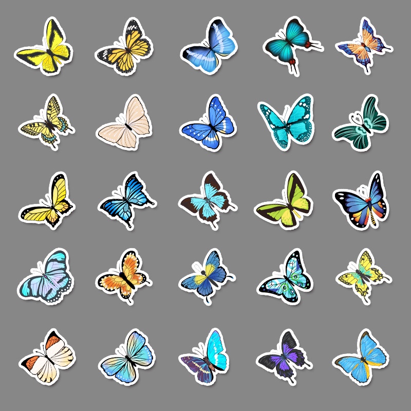 Combo 30 Sticker Chống Nước Decal Dán Điện Thoại Laptop Mũ Bảo Hiểm Vali Đàn Guitar Bình Nước Sổ Tay Graffiti [BƯỚM]