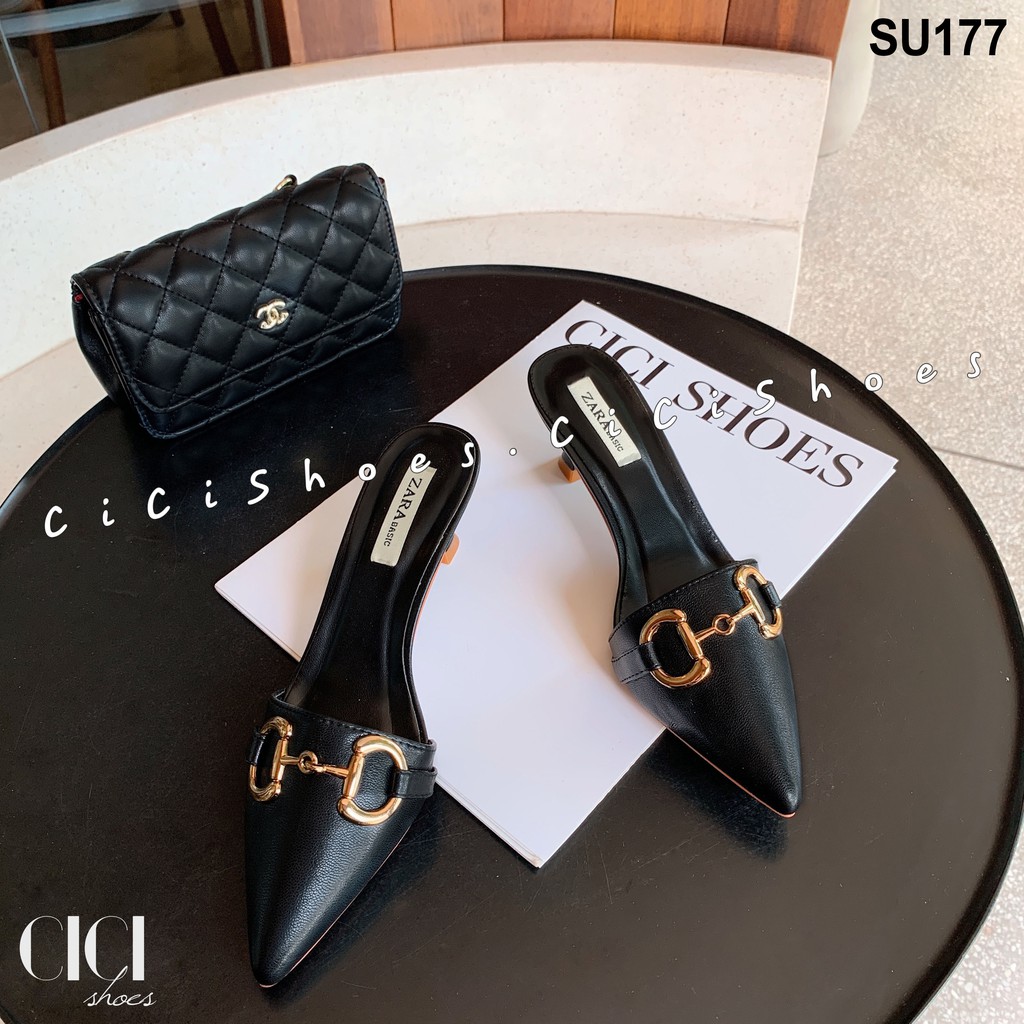 Giày cao gót nữ CiCi Shoes 5cm gót nhọn, dép sục mũi nhọn móc xích vàng - SU177