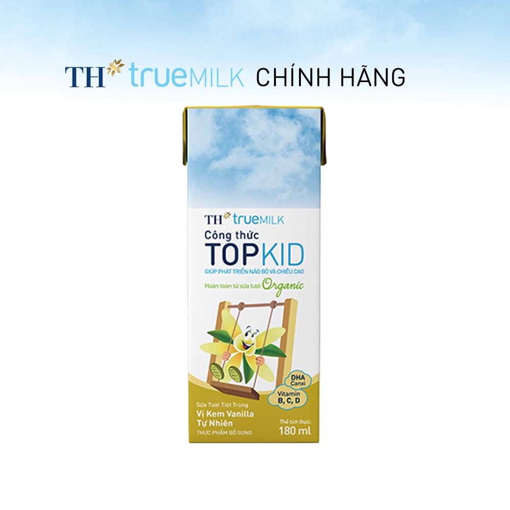 8 Lốc sữa tươi tiệt trùng TOPKID kem vanilla tự nhiên TH True Milk 180ml (180ml x 4 hộp)