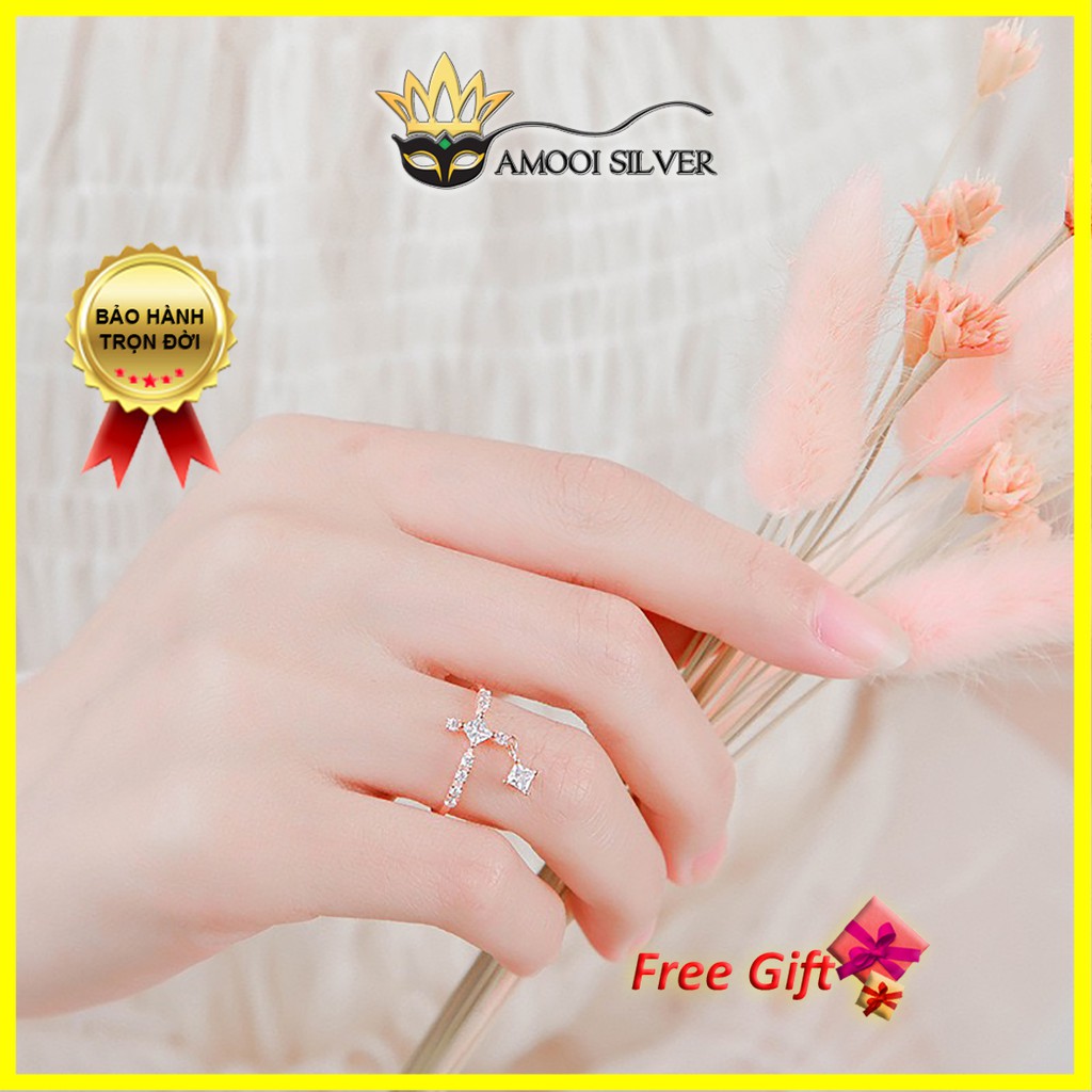 Nhẫn bạc S925 freesize chữ I viên đá rơi - Amooi Silver AN72