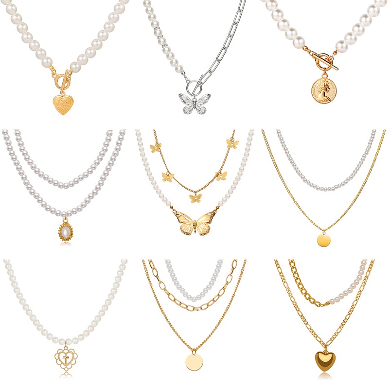 Vòng cổ nhiều lớp đính ngọc trai giả thời trang cho nữ