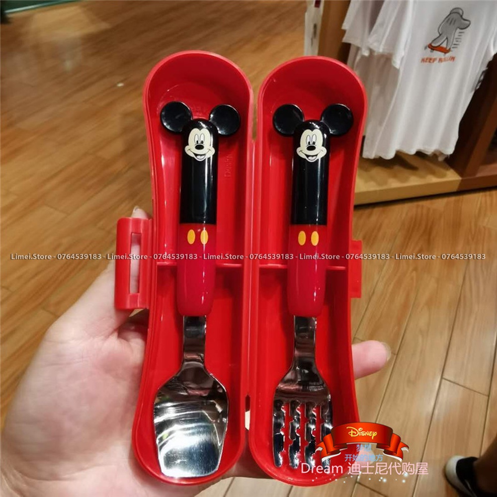 Set muỗng nĩa inox hộp hình Mickey Minnie cho trẻ em bé trai gái Disney