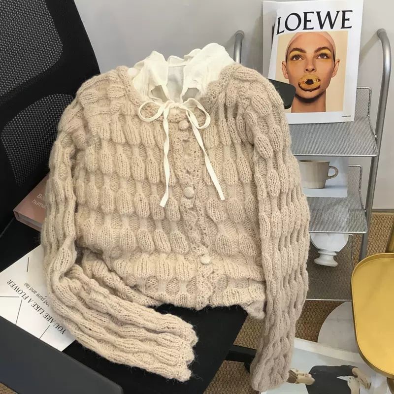 Áo Khoác cardigan Dệt Kim Dáng Rộng Ba Chiều Nhẹ Nhàng Mùa Thu Và Mùa Đông Cho Nữ