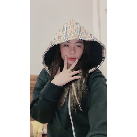 Áo khoác mũ kẻ ảnh thật