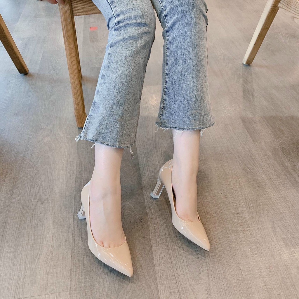 Guốc nữ cao gót da bóng gót mika 7cm sang chảnh