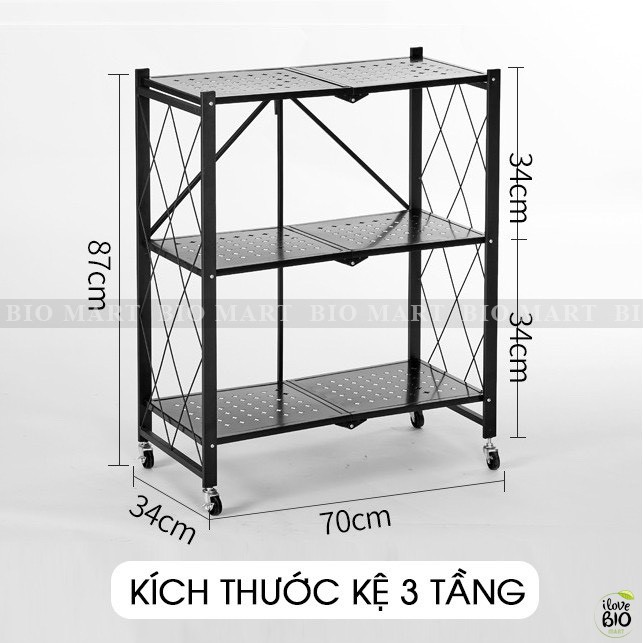 Kệ Để Đồ Đa Năng Kệ Gấp Gọn 3 Tầng Cho Nhà Bếp, Phòng Ăn, Phòng Tắm - Q078A