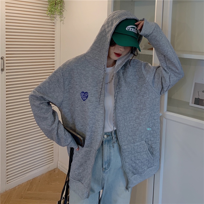 Áo Khoác Hoodie Có Khóa Kéo Họa Tiết Thêu Thời Trang