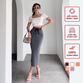 Áo ngắn tay cổ u croptop nữ busy thun zip cao cấp nt2c