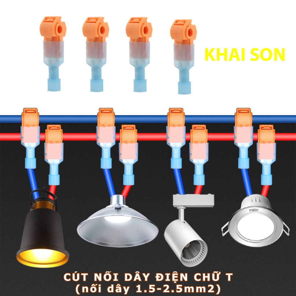 Bộ đầu cút nối dây điện chữ T nối nhanh 1.5-2.5mm2, chống nước, chống cháy an toàn màu cam+xanh