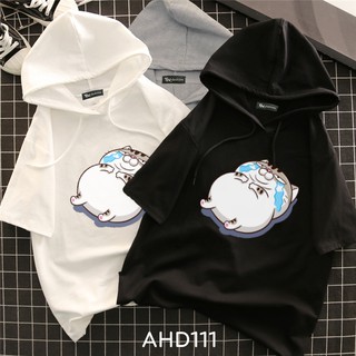 AHD111 Áo thun teen nam nữ HOODIE TAY LỠ CÓ NÓN hình mèo ami bụng bự