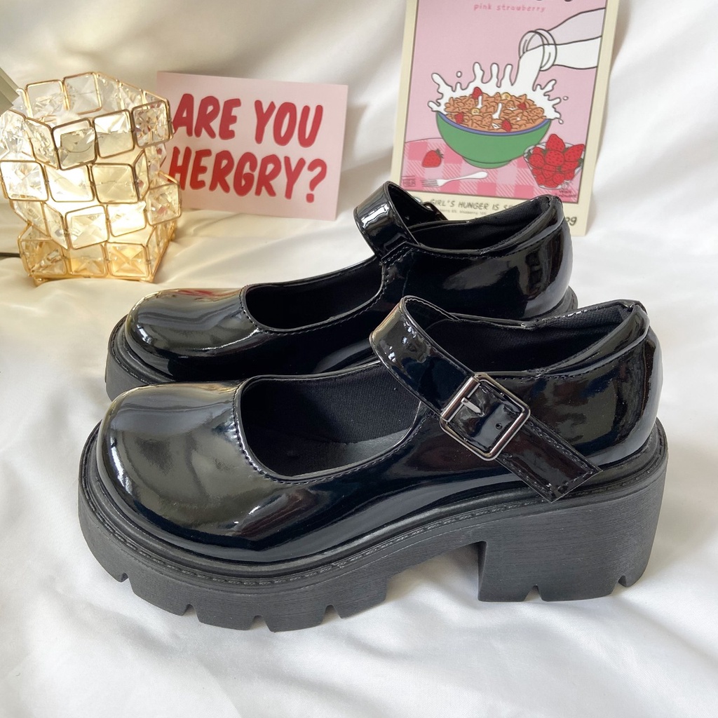 Giày Lolita nữ da bóng, da lì ulzzang phong cách Hàn quốc quai cài đế cao cá tính Luxy Shoes LX21