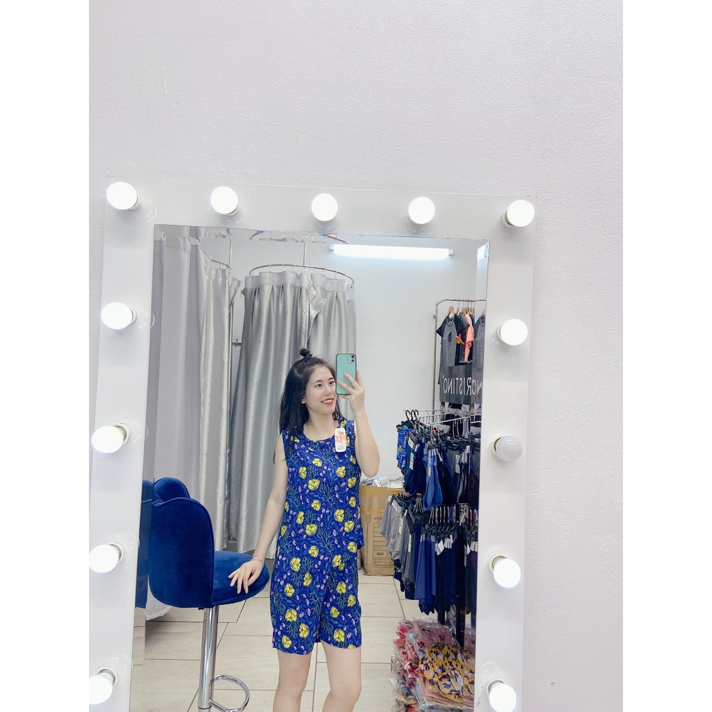 Bộ đồ Lanh mặc nhà WONNER cao cấp dáng gile quần đùi hoa tiết hoa siêu xinh, phối viền bèo nữ tính WL1000B