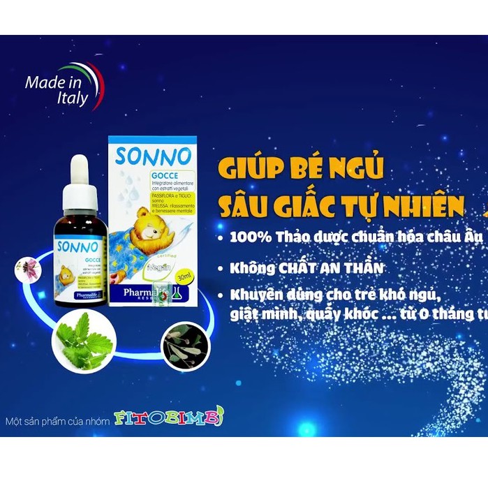 Fitobimbi Sonno - Thảo dược giúp bé ngủ ngon, ngủ sâu giấc, giảm căng thẳng thần kinh ở trẻ, bổ sung vitamin cho trẻ