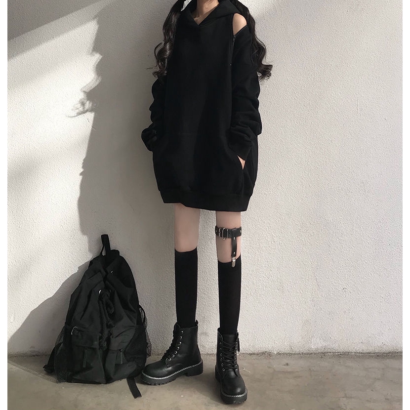 Đại Học Trùm Đầu T 171579Áo Hoodie Tay Dài Dáng Rộng Phối Khóa Kéo Phong Cách Thời Trang Harajuku