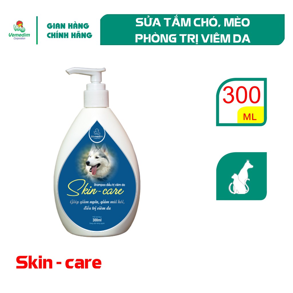 Vemedim Skin care shampo sữa tắm phòng viêm da hiệu quả cho chó, mèo, chai 120ml/chai 300ml