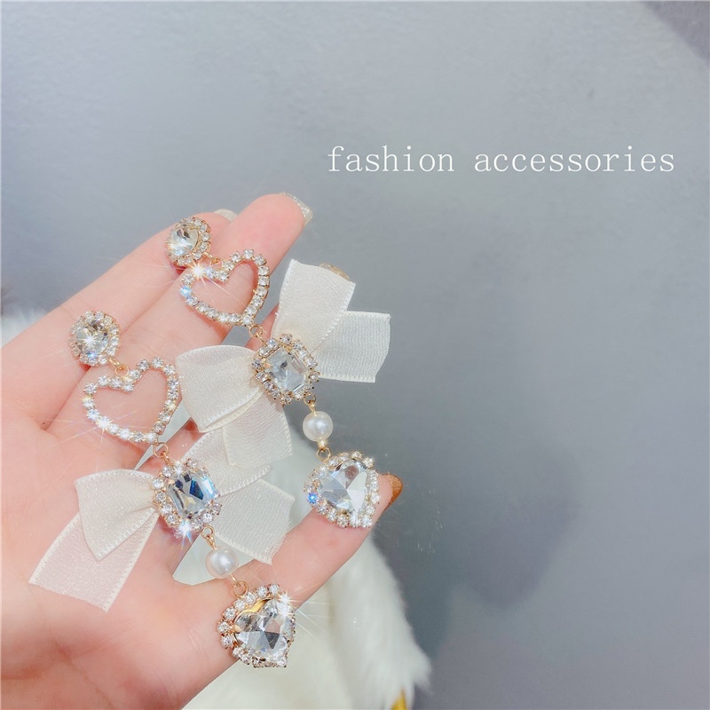 Đôi Bông Tai Dáng Dài Hình Trái Tim Đính Ngọc Trai Thời Trang Cho Nữ 2022